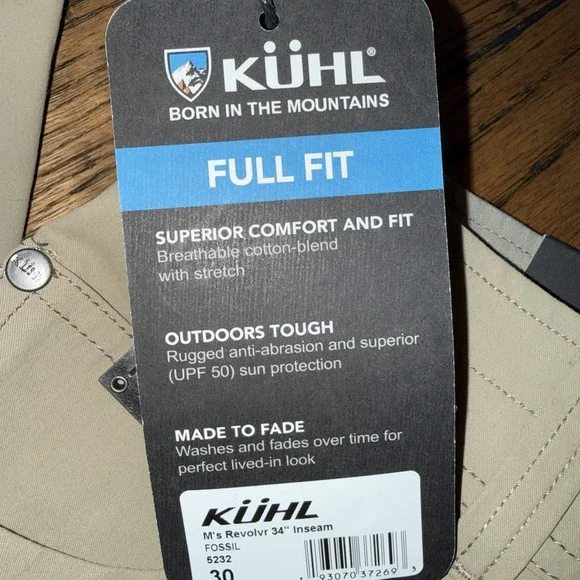 KUHL‎ Men's Revolvr Pants Tag 30/34 Vintage Patina Dye Fossil Khaki NWT Full